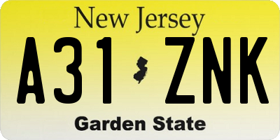 NJ license plate A31ZNK