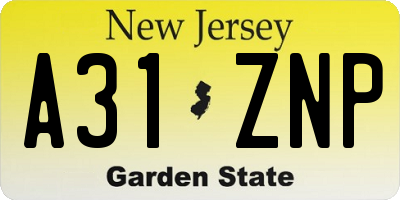 NJ license plate A31ZNP