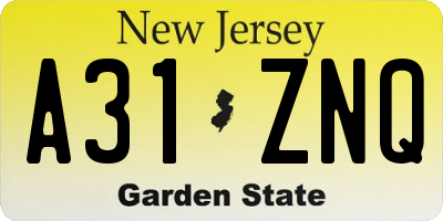 NJ license plate A31ZNQ