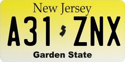 NJ license plate A31ZNX