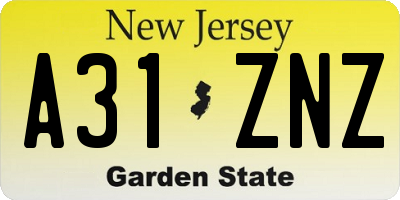 NJ license plate A31ZNZ