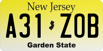 NJ license plate A31ZOB