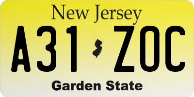 NJ license plate A31ZOC
