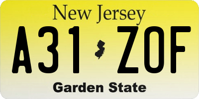 NJ license plate A31ZOF