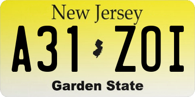 NJ license plate A31ZOI