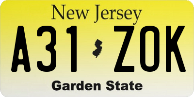 NJ license plate A31ZOK