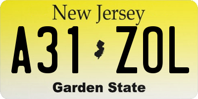 NJ license plate A31ZOL