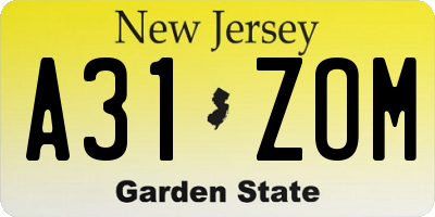 NJ license plate A31ZOM