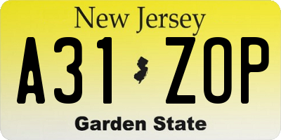 NJ license plate A31ZOP