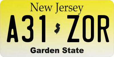 NJ license plate A31ZOR