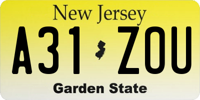 NJ license plate A31ZOU