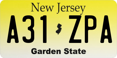 NJ license plate A31ZPA