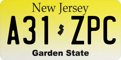 NJ license plate A31ZPC