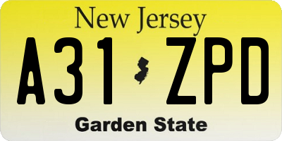 NJ license plate A31ZPD