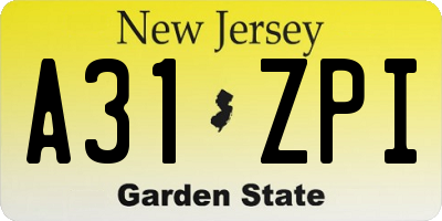 NJ license plate A31ZPI
