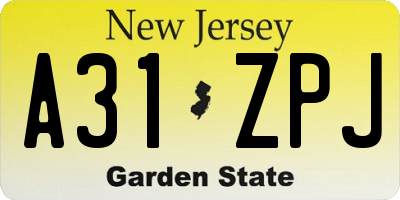 NJ license plate A31ZPJ