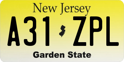 NJ license plate A31ZPL