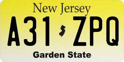 NJ license plate A31ZPQ