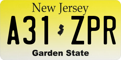 NJ license plate A31ZPR