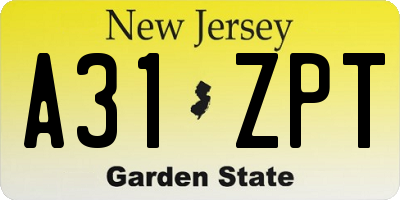 NJ license plate A31ZPT
