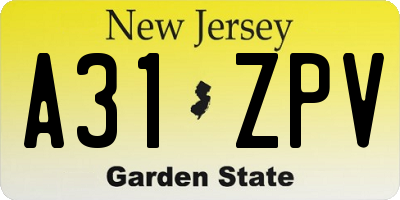 NJ license plate A31ZPV