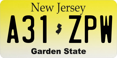 NJ license plate A31ZPW
