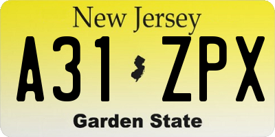 NJ license plate A31ZPX