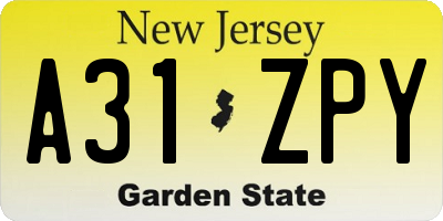 NJ license plate A31ZPY