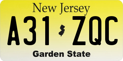 NJ license plate A31ZQC