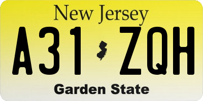 NJ license plate A31ZQH