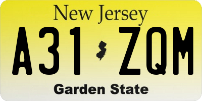 NJ license plate A31ZQM