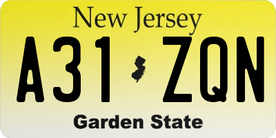 NJ license plate A31ZQN