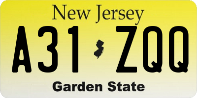 NJ license plate A31ZQQ