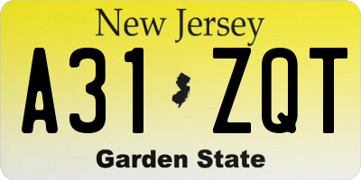 NJ license plate A31ZQT