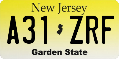 NJ license plate A31ZRF