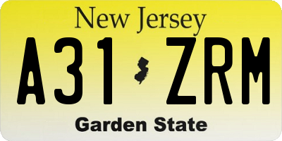 NJ license plate A31ZRM