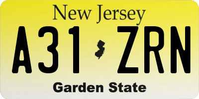 NJ license plate A31ZRN