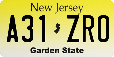 NJ license plate A31ZRO