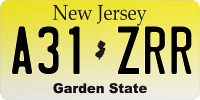 NJ license plate A31ZRR