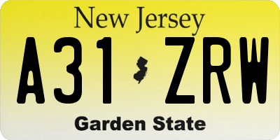 NJ license plate A31ZRW