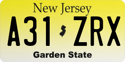 NJ license plate A31ZRX