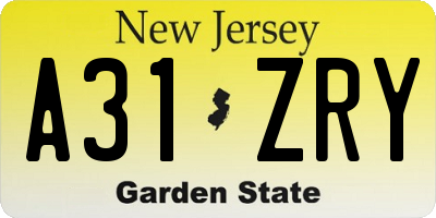 NJ license plate A31ZRY