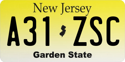 NJ license plate A31ZSC