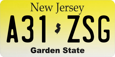 NJ license plate A31ZSG