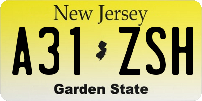 NJ license plate A31ZSH