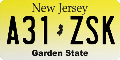 NJ license plate A31ZSK