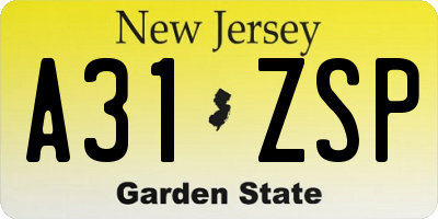 NJ license plate A31ZSP