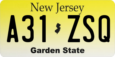 NJ license plate A31ZSQ
