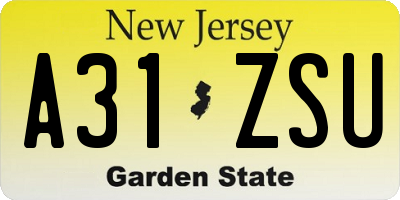 NJ license plate A31ZSU