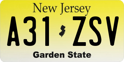 NJ license plate A31ZSV